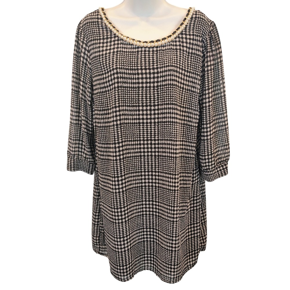 Heartsoul XL Houndstooth Shift Dress Pearl Chain Neck Black White nwt preppy